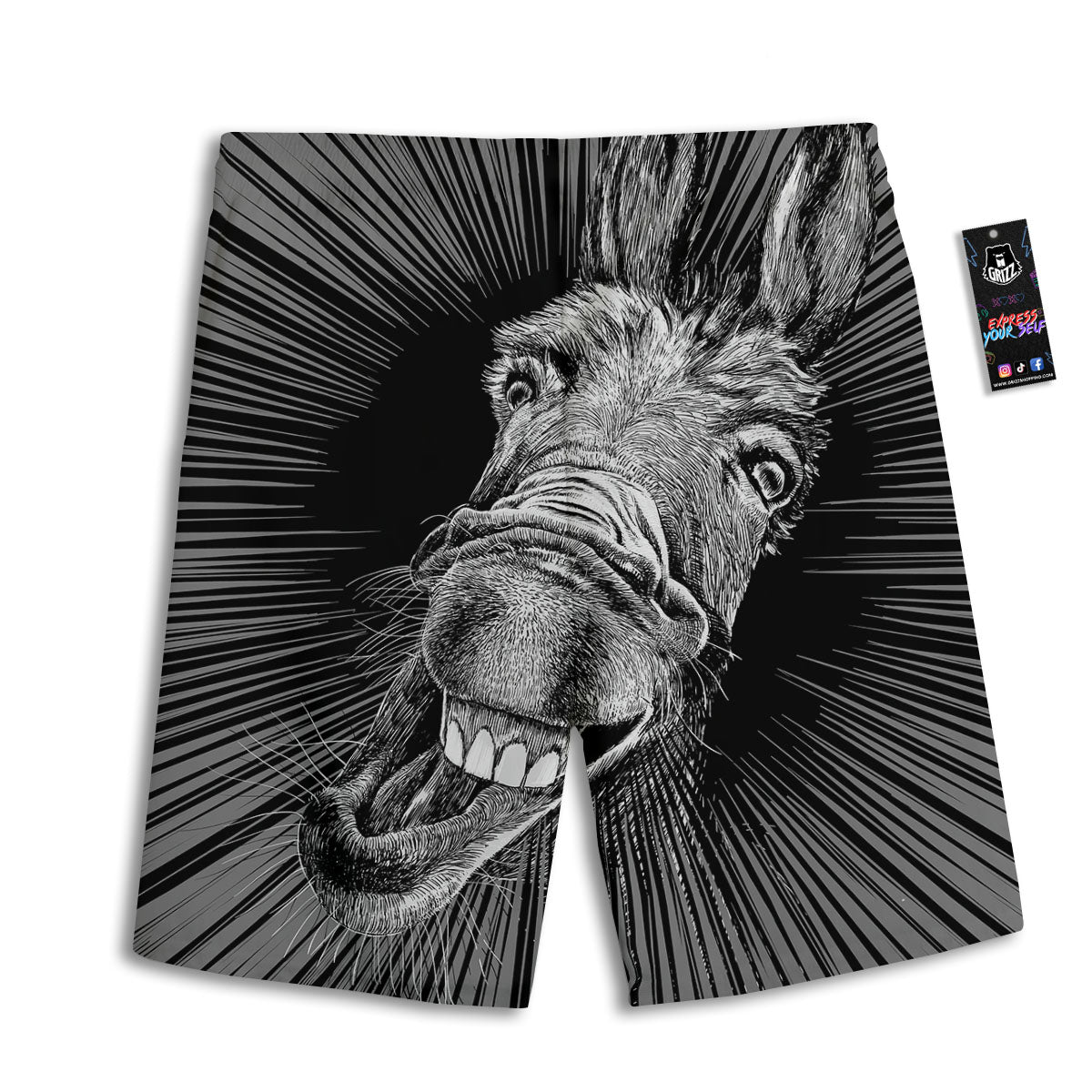 Funny Donkey White And Black Print Men's Athletic Shorts
