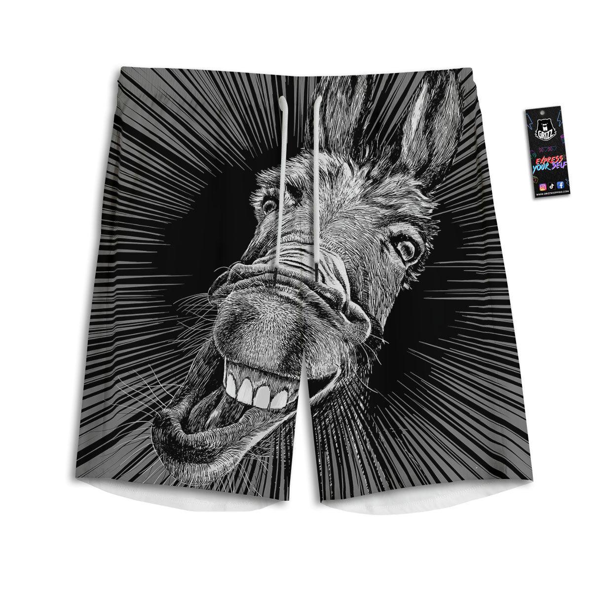 Funny Donkey White And Black Print Men's Athletic Shorts