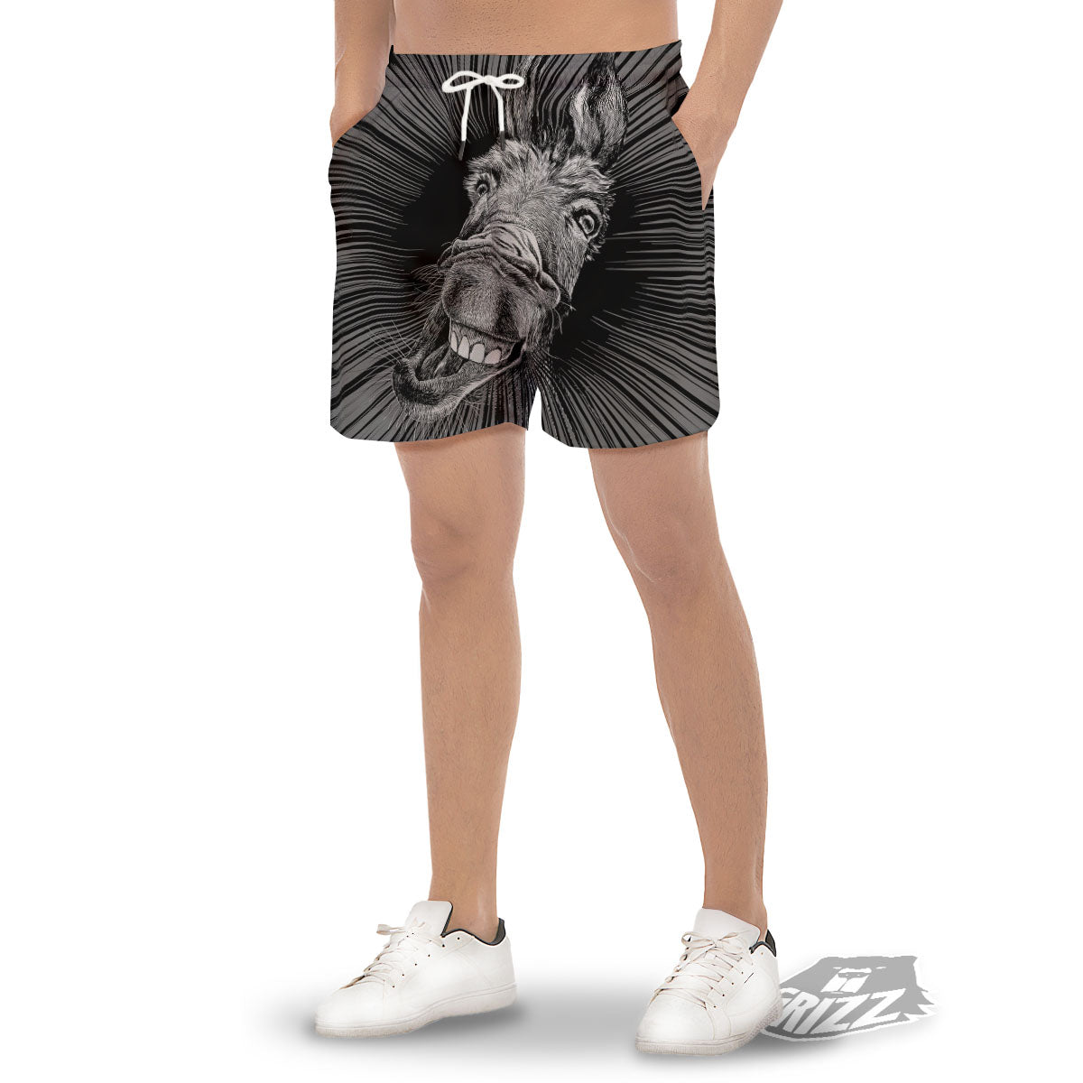 Funny Donkey White And Black Print Men's Gym Shorts-grizzshop