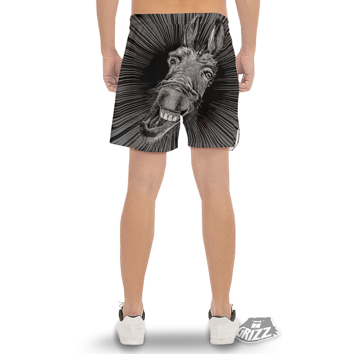 Funny Donkey White And Black Print Men's Gym Shorts-grizzshop