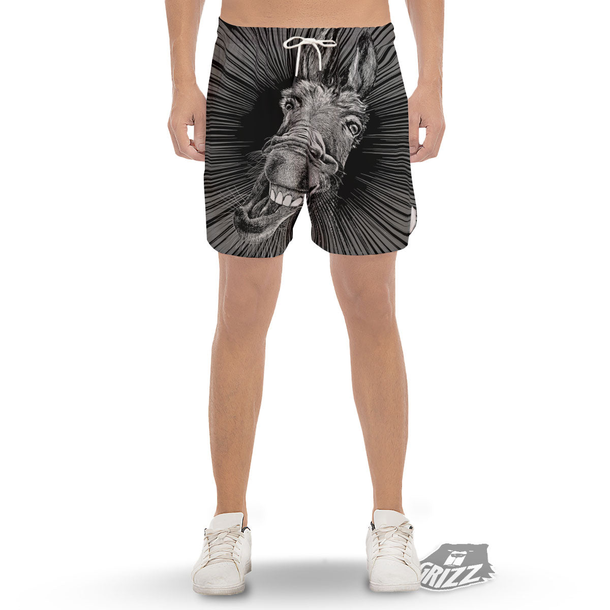 Funny Donkey White And Black Print Men's Gym Shorts-grizzshop