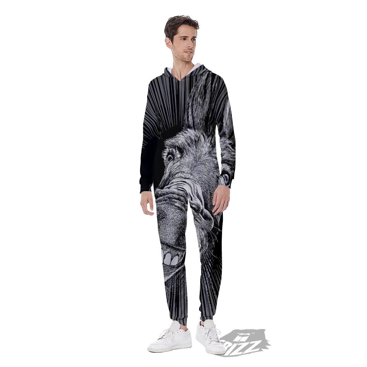 Funny Donkey White And Black Print Men's Jumpsuit-grizzshop