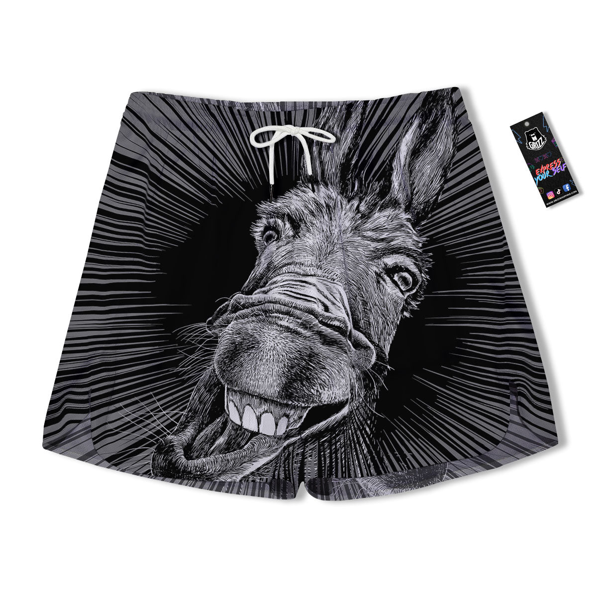 Funny Donkey White And Black Print Men's Running Shorts-grizzshop