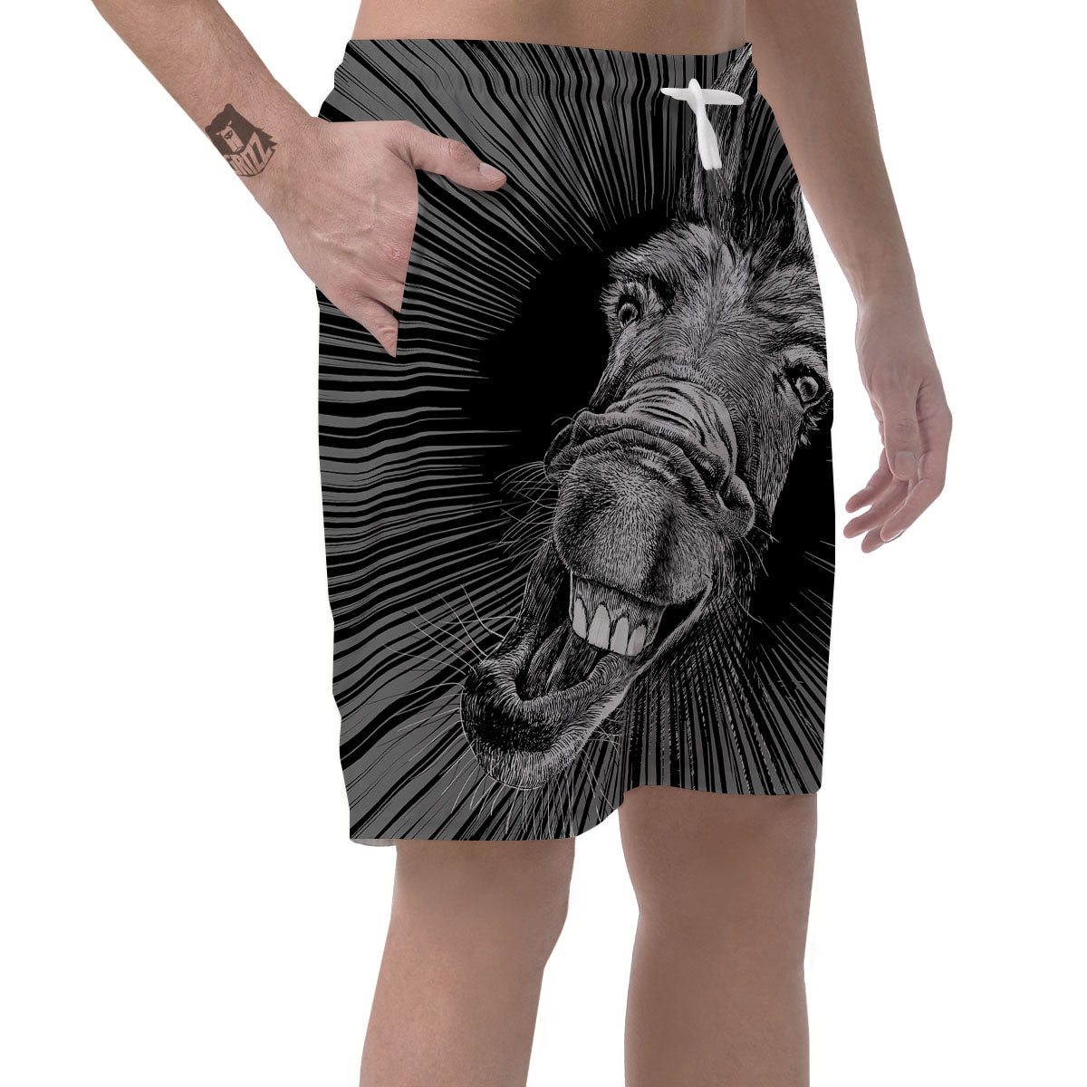Funny Donkey White And Black Print Men's Shorts-grizzshop