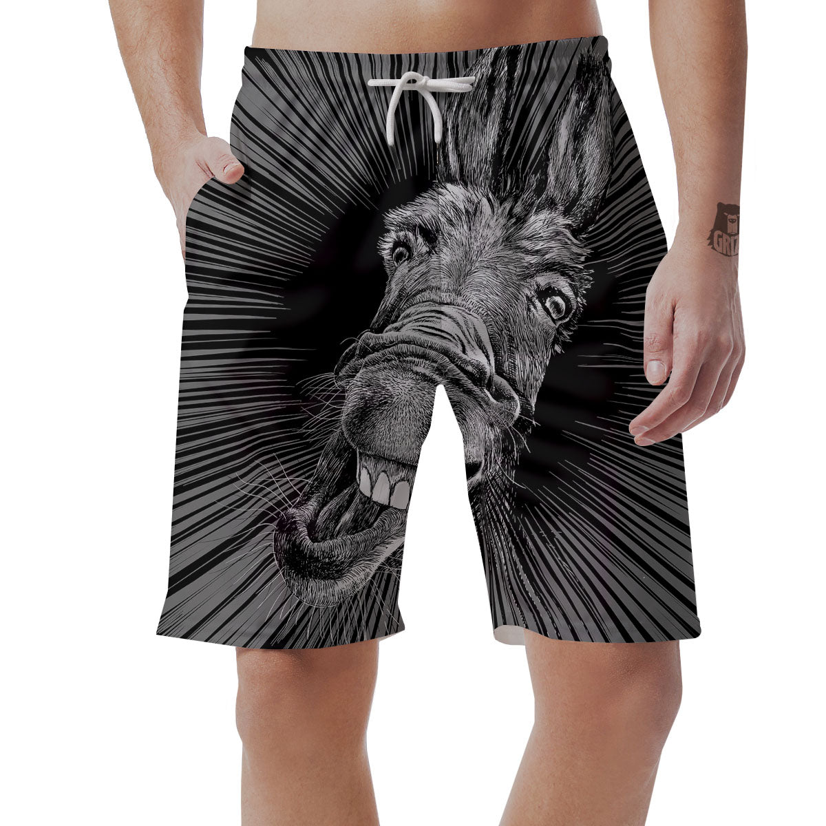 Funny Donkey White And Black Print Men's Shorts-grizzshop