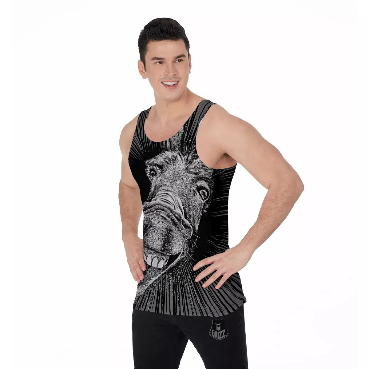 Funny Donkey White And Black Print Men's Tank Top-grizzshop