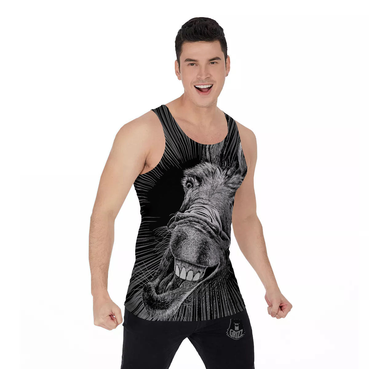 Funny Donkey White And Black Print Men's Tank Top-grizzshop