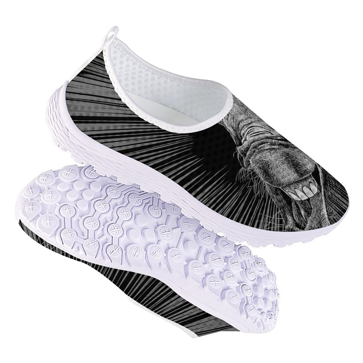 Funny Donkey White And Black Print Nurse Shoes-grizzshop