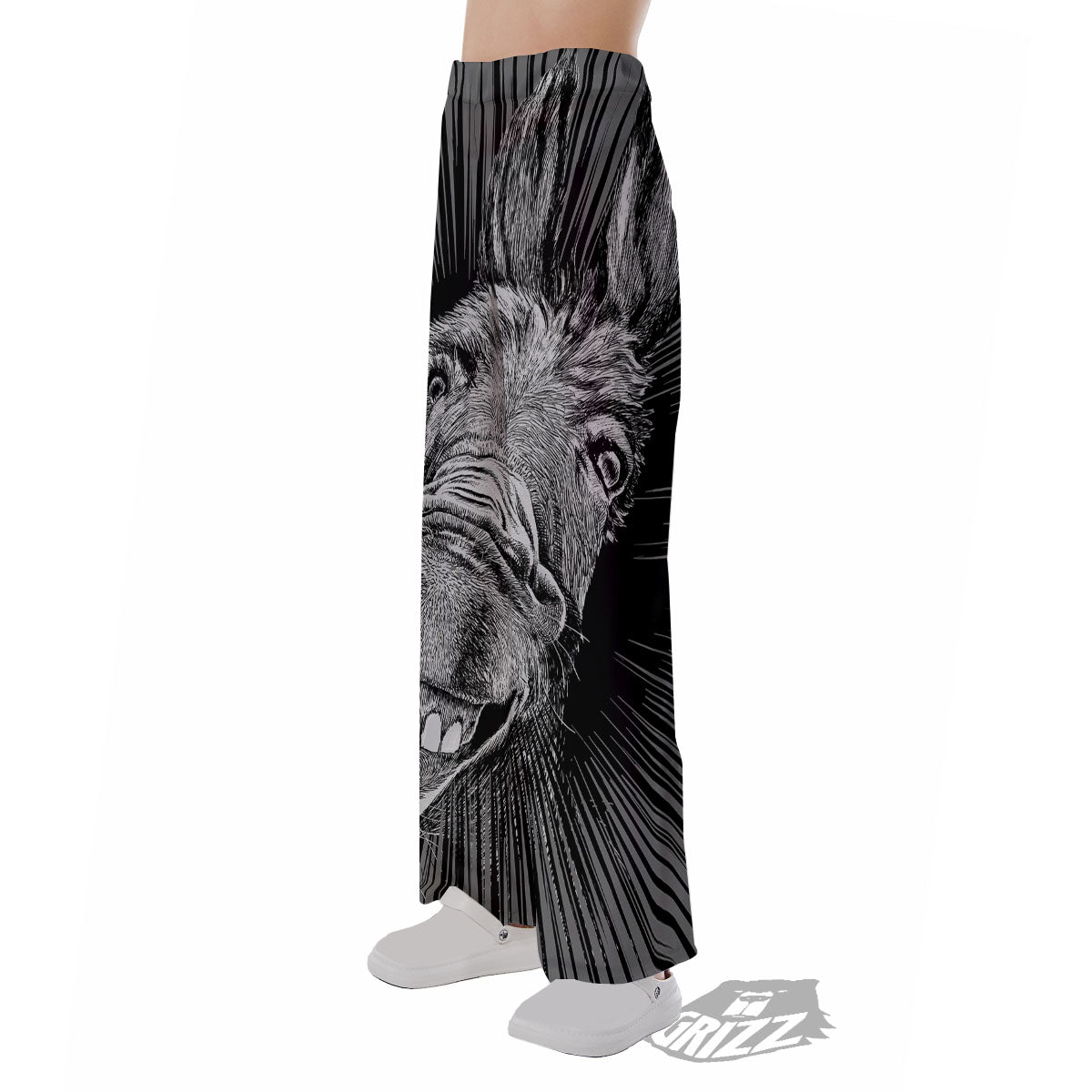 Funny Donkey White And Black Print Pajama Pants-grizzshop