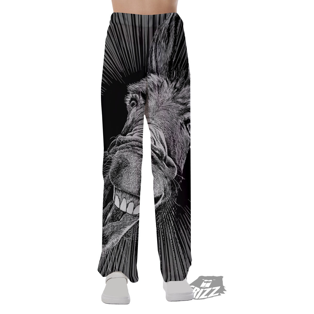 Funny Donkey White And Black Print Pajama Pants-grizzshop