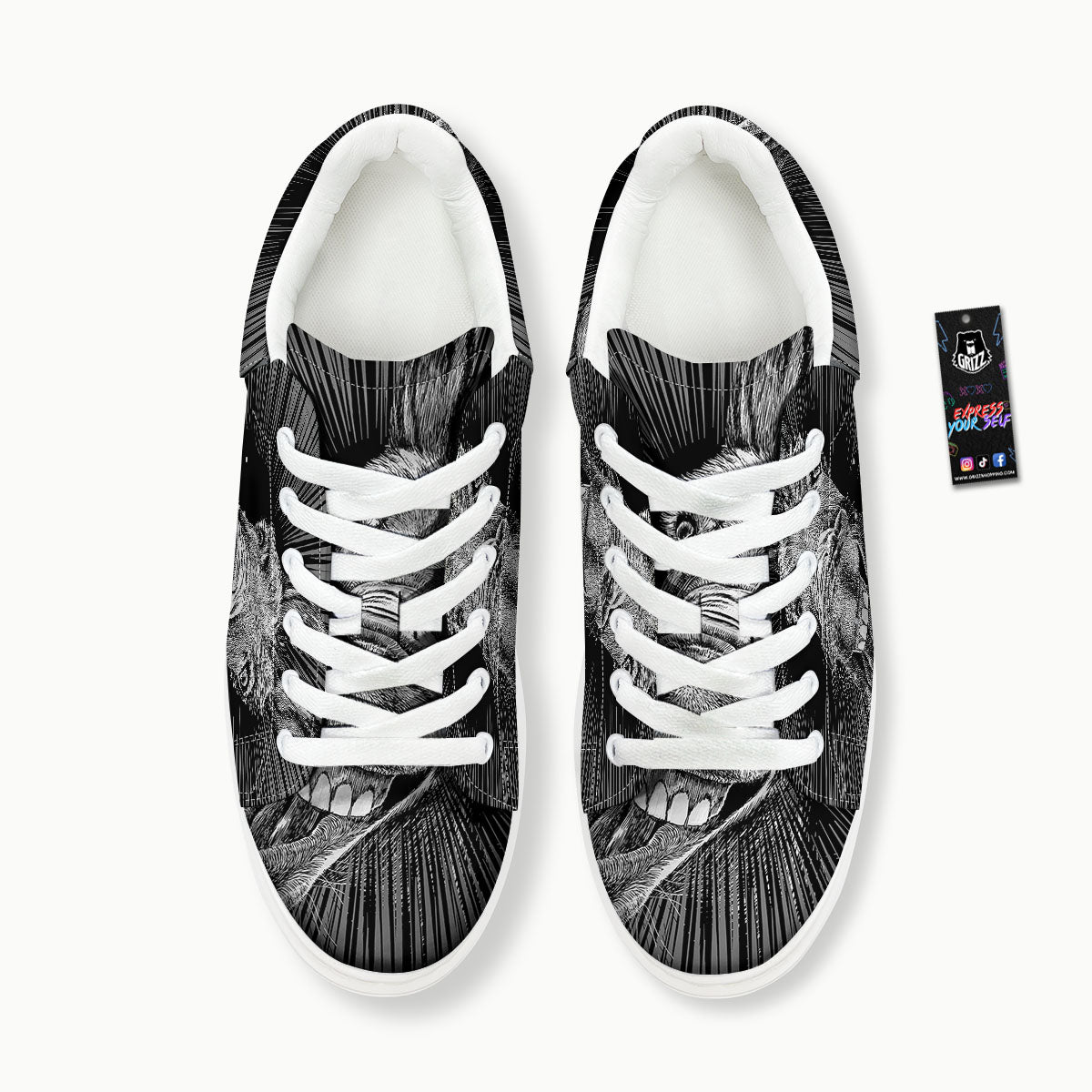 Funny Donkey White And Black Print Platform Shoes-grizzshop