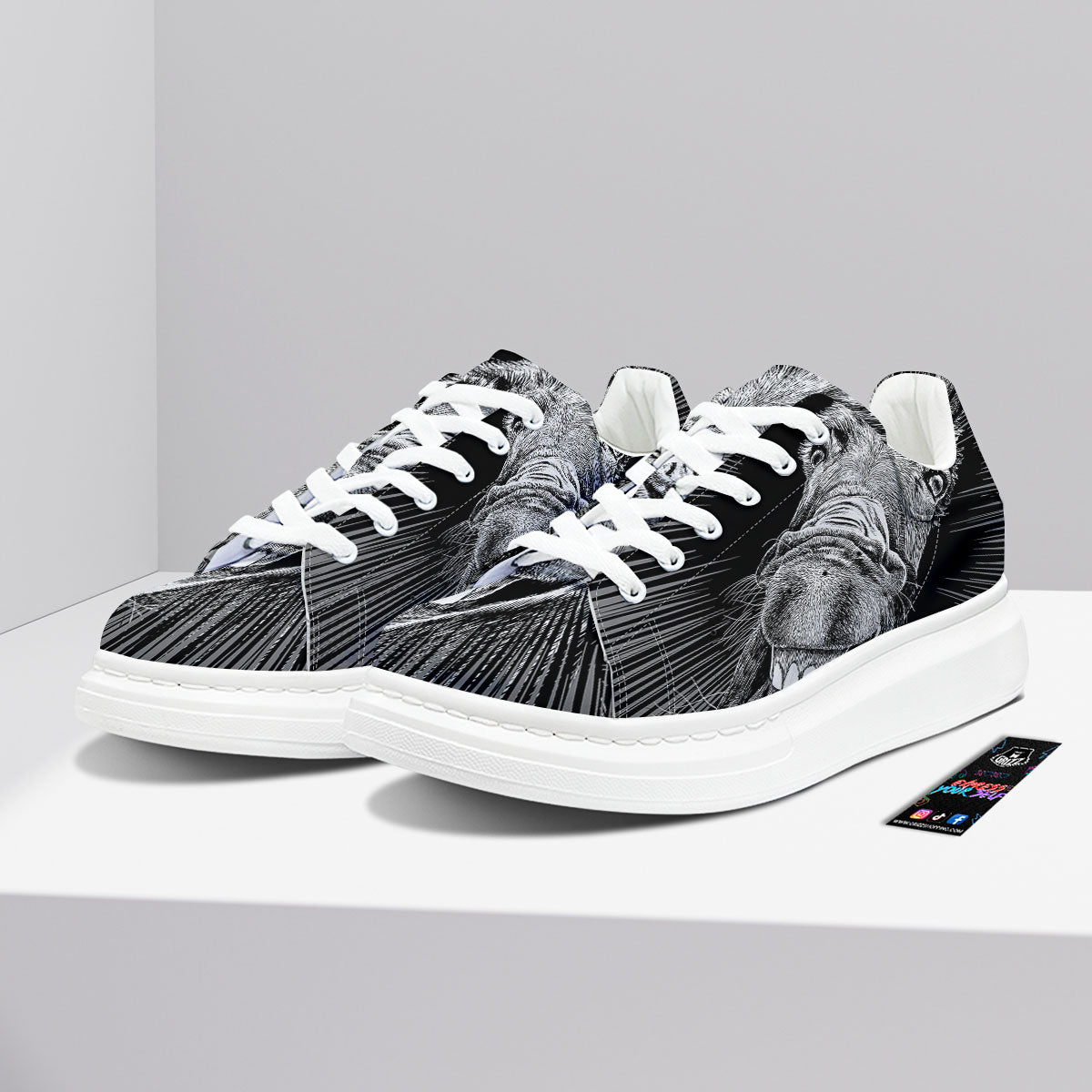 Funny Donkey White And Black Print Platform Shoes-grizzshop