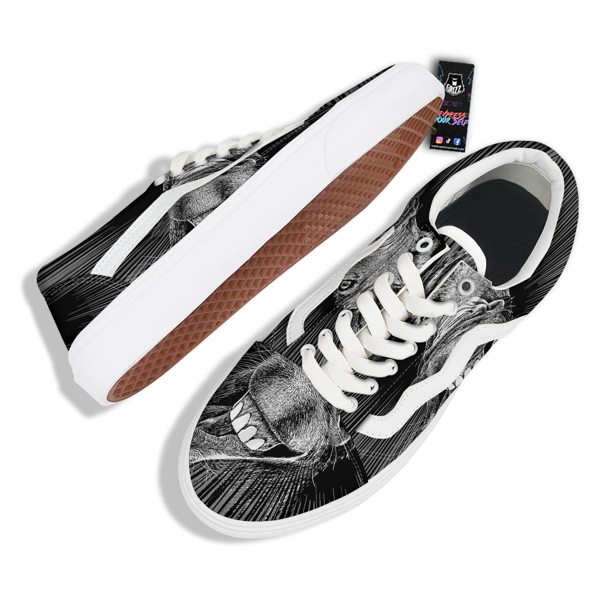 Funny Donkey White And Black Print Skate Shoes-grizzshop