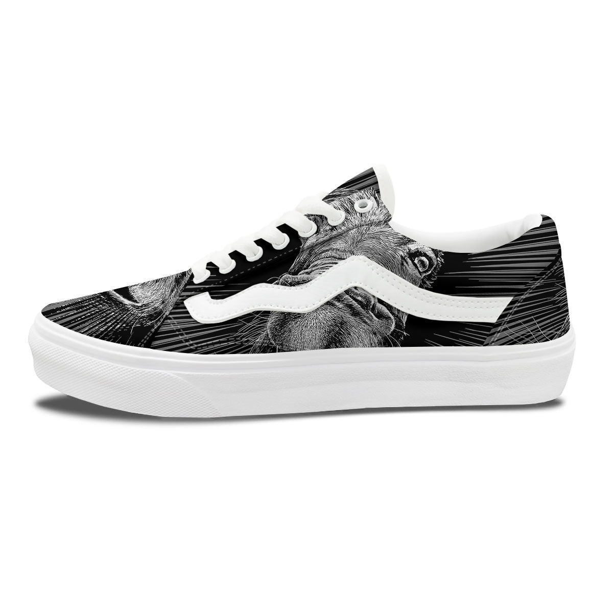Funny Donkey White And Black Print Skate Shoes-grizzshop