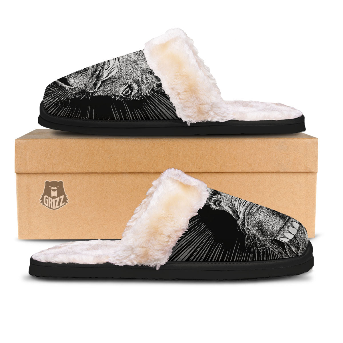Funny Donkey White And Black Print Slippers-grizzshop