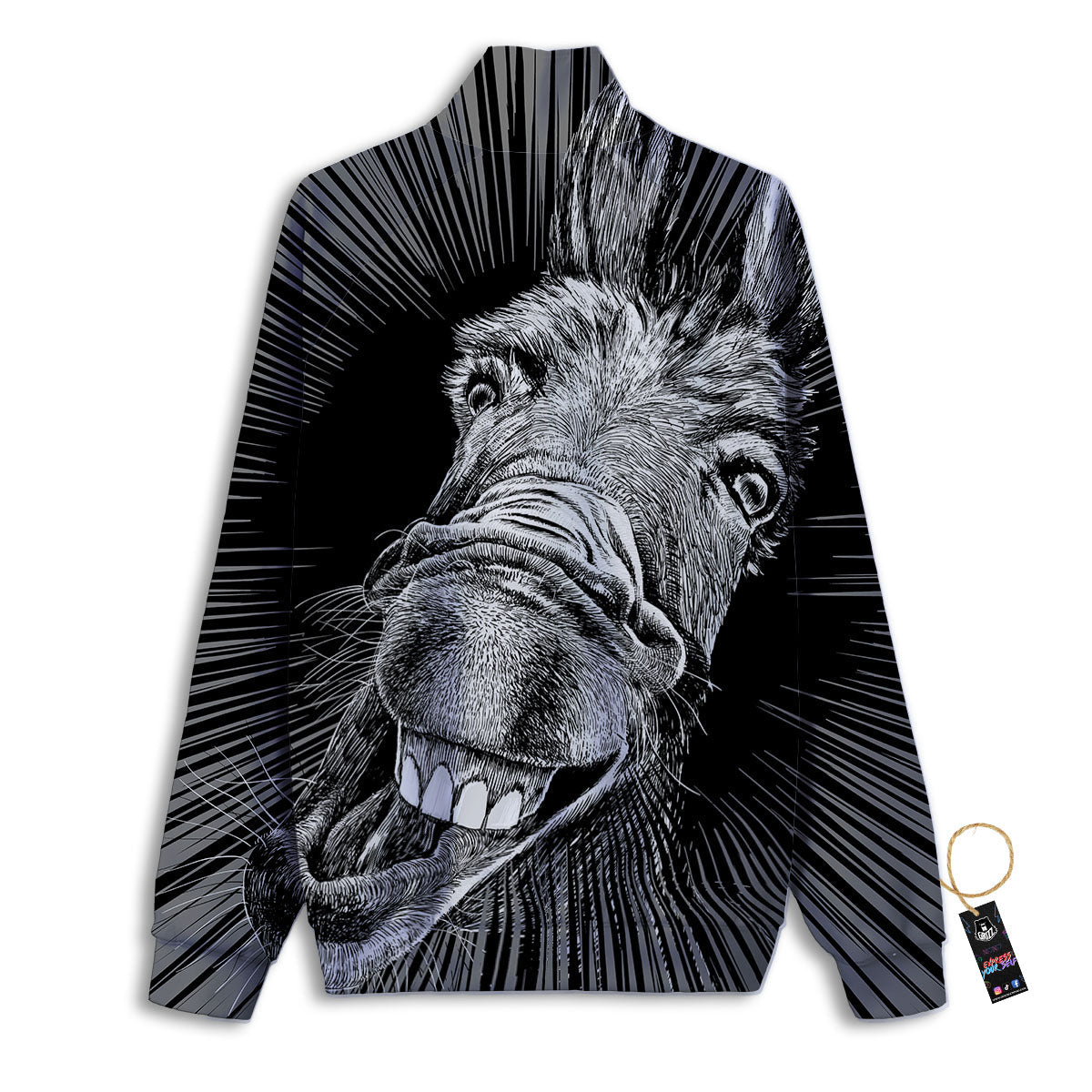 Funny Donkey White And Black Print Track Jacket-grizzshop