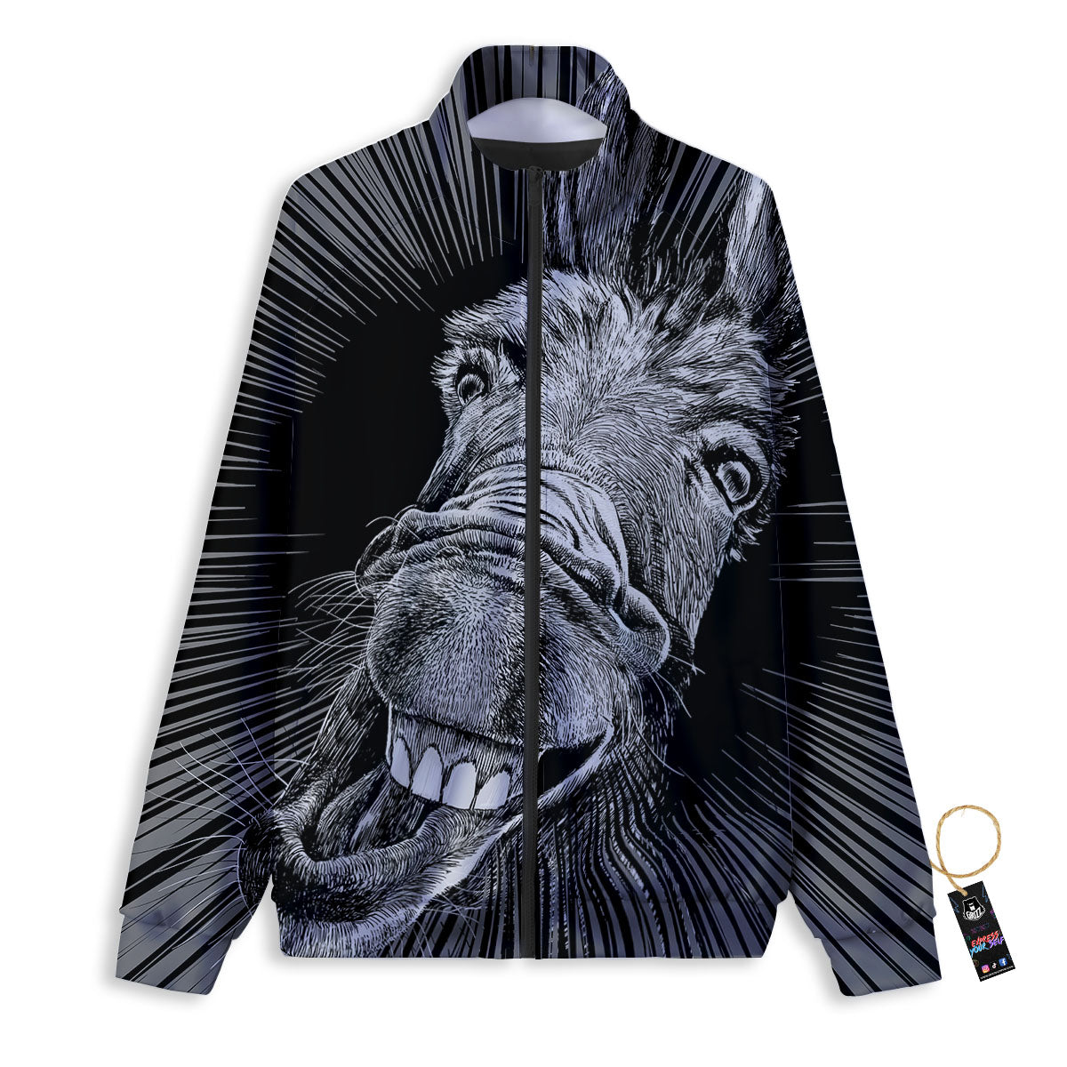 Funny Donkey White And Black Print Track Jacket-grizzshop
