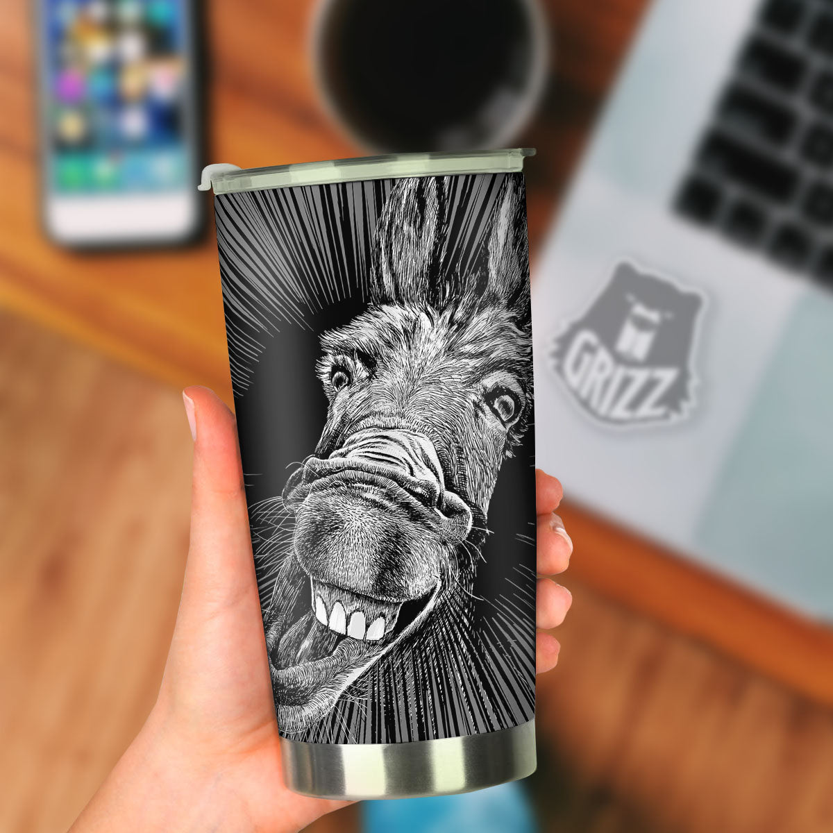 Funny Donkey White And Black Print Tumbler-grizzshop