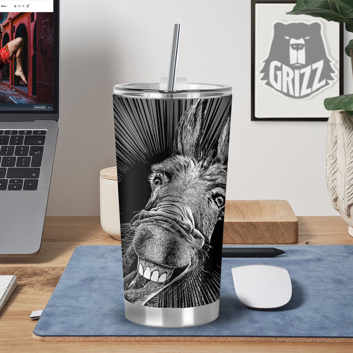 Funny Donkey White And Black Print Tumbler-grizzshop