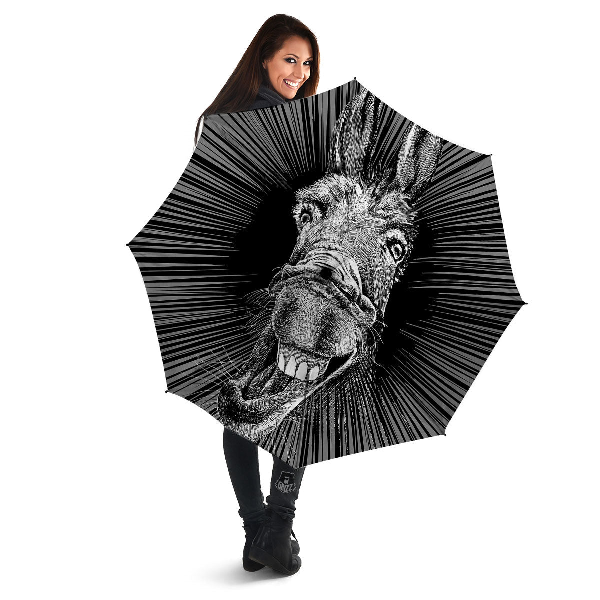 Funny Donkey White And Black Print Umbrella-grizzshop