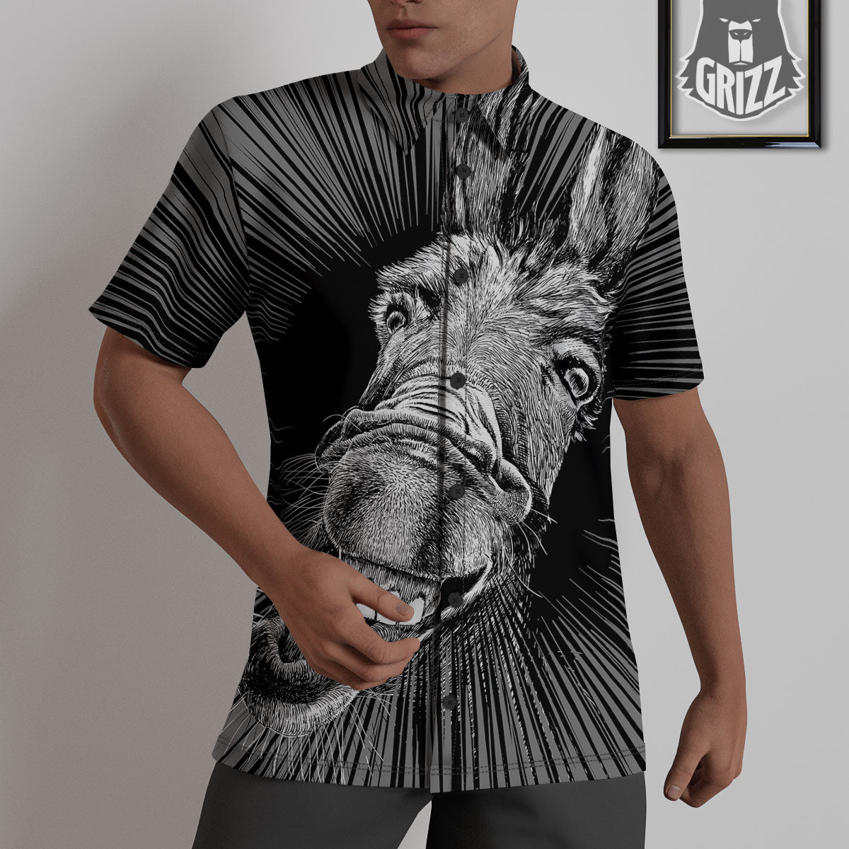 Funny Donkey White And Black Print Untucked Shirts-grizzshop