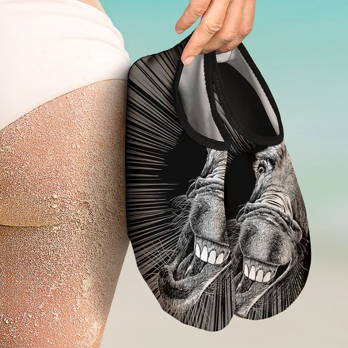 Funny Donkey White And Black Print Water Shoes-grizzshop