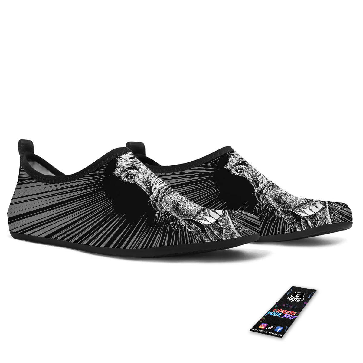 Funny Donkey White And Black Print Water Shoes-grizzshop