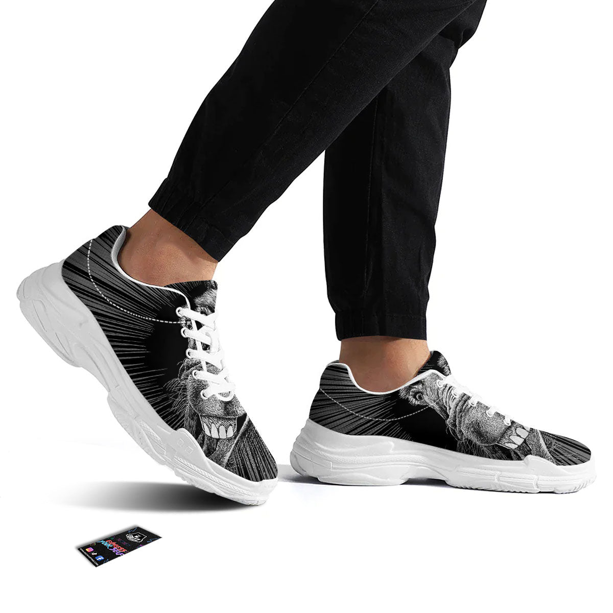 Funny Donkey White And Black Print White Chunky Shoes-grizzshop