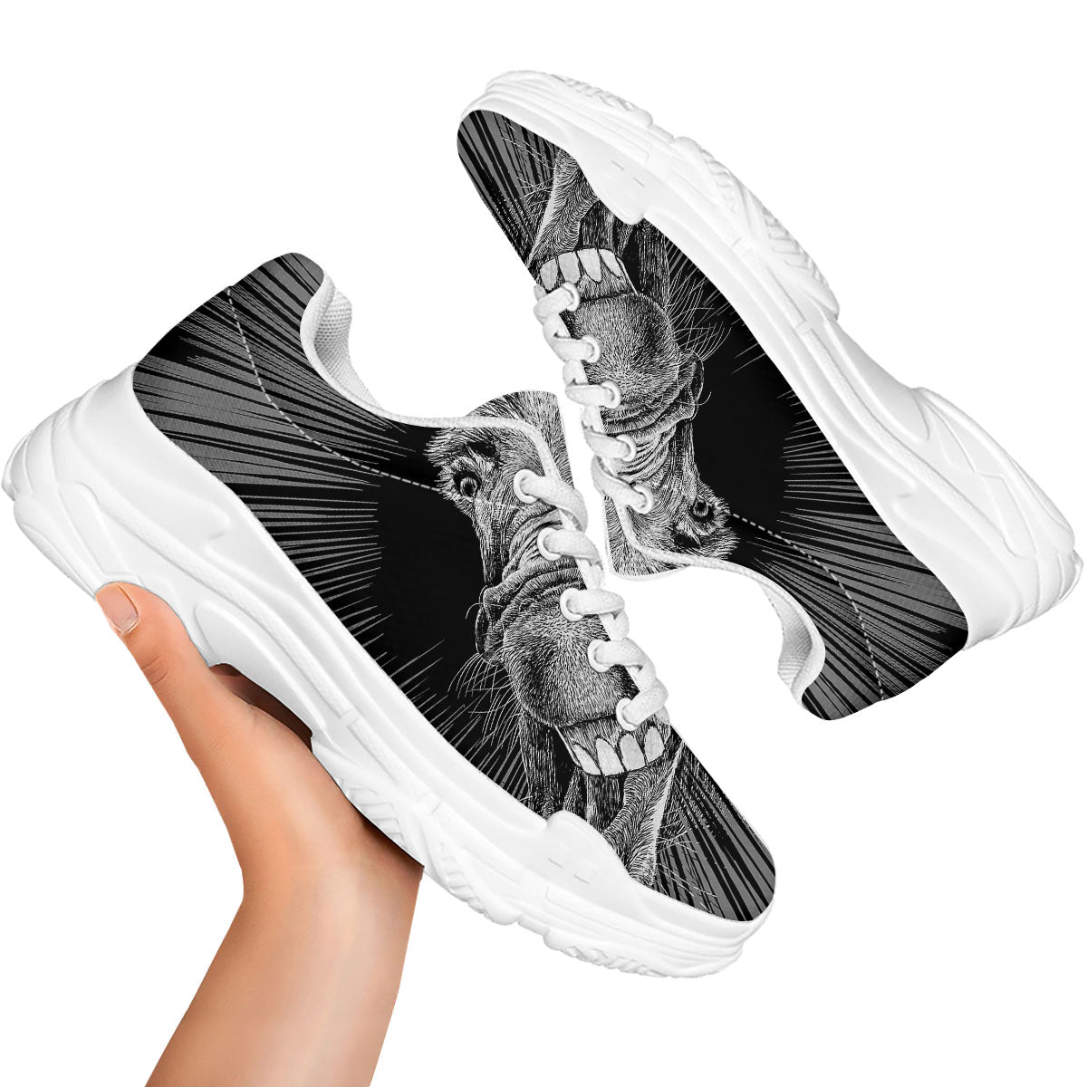 Funny Donkey White And Black Print White Chunky Shoes-grizzshop
