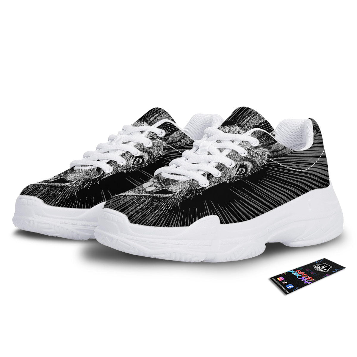 Funny Donkey White And Black Print White Chunky Shoes-grizzshop