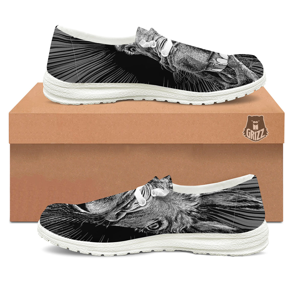 Funny Donkey White And Black Print White Loafers-grizzshop