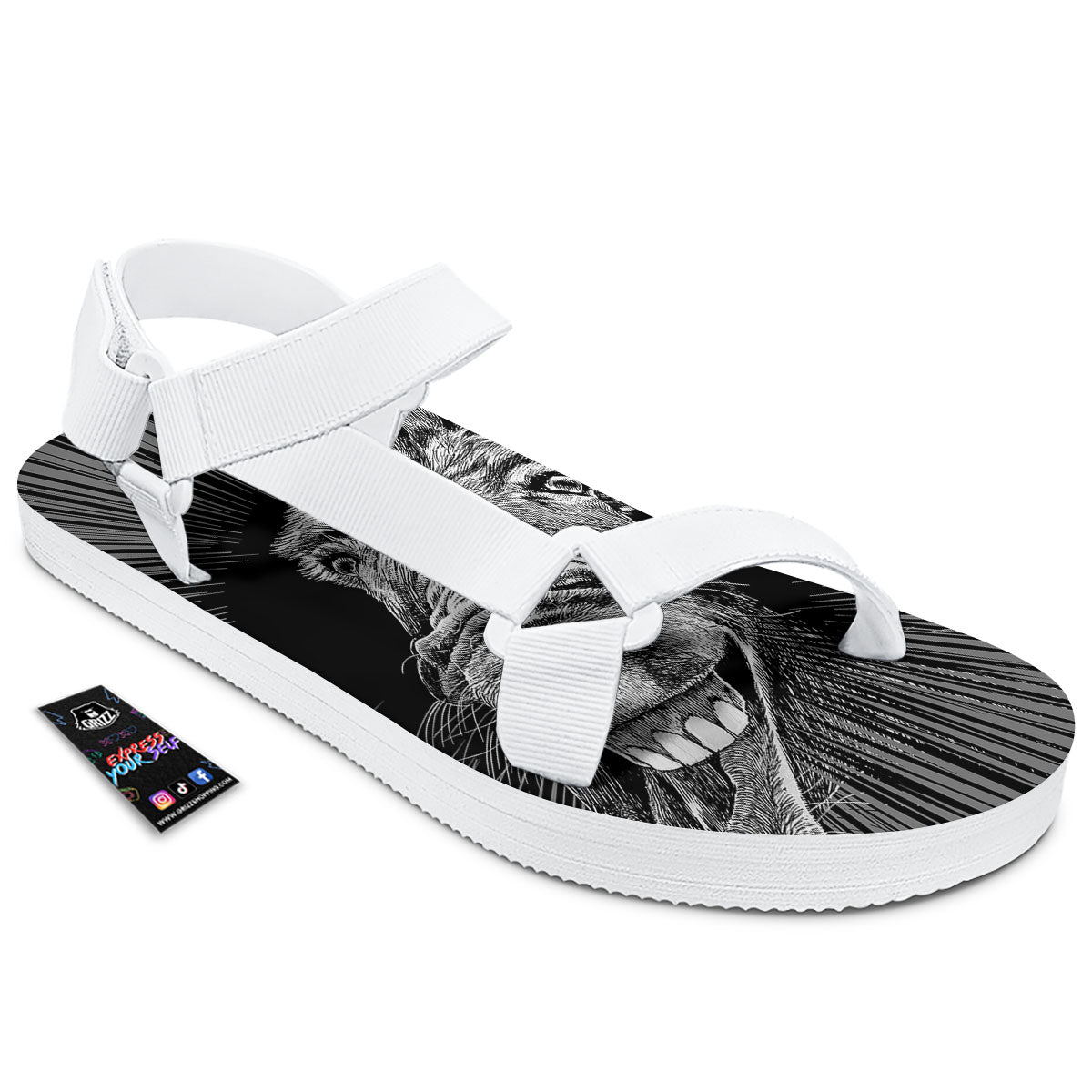 Funny Donkey White And Black Print White Open Toe Sandals-grizzshop