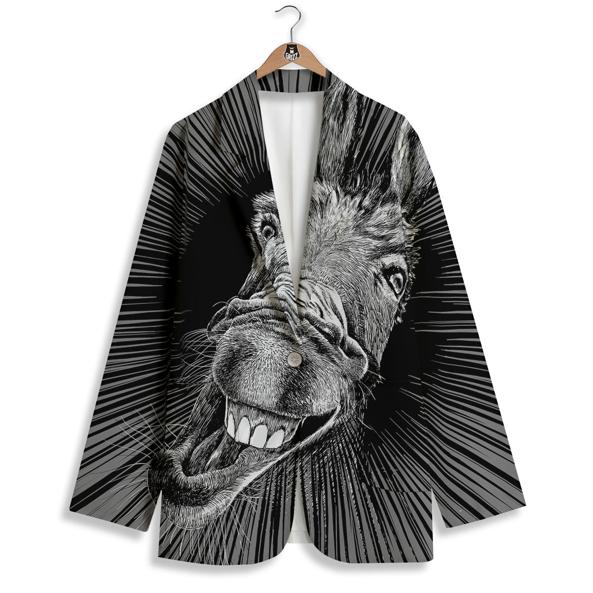 Funny Donkey White And Black Print Women's Blazer-grizzshop