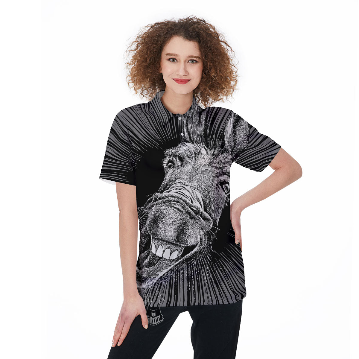 Funny Donkey White And Black Print Women's Golf Shirts-grizzshop