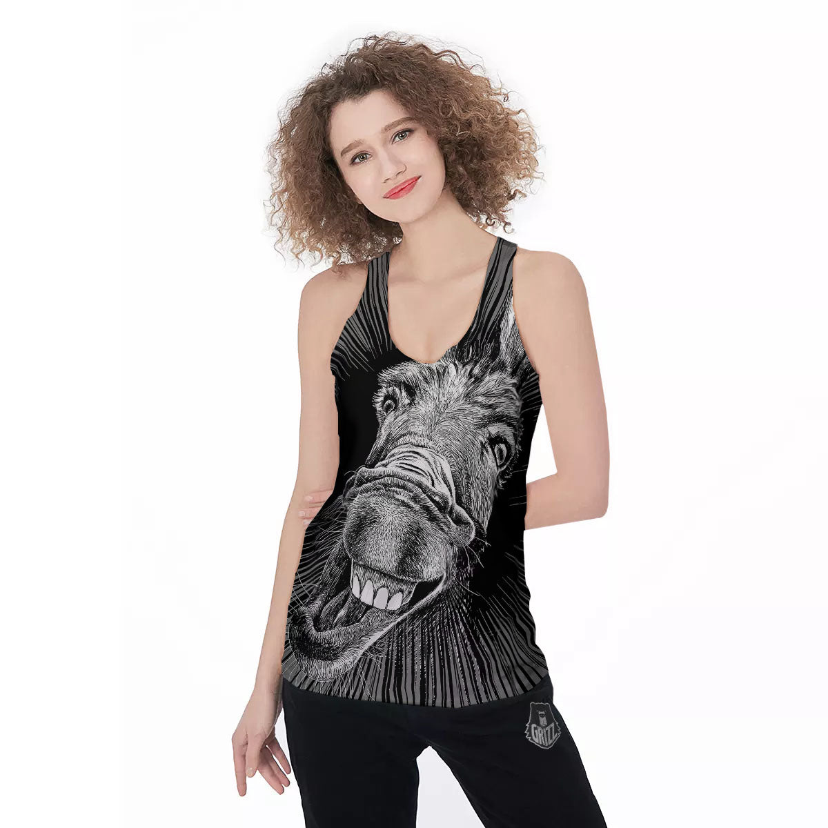 Funny Donkey White And Black Print Women's Racerback Tank Top-grizzshop