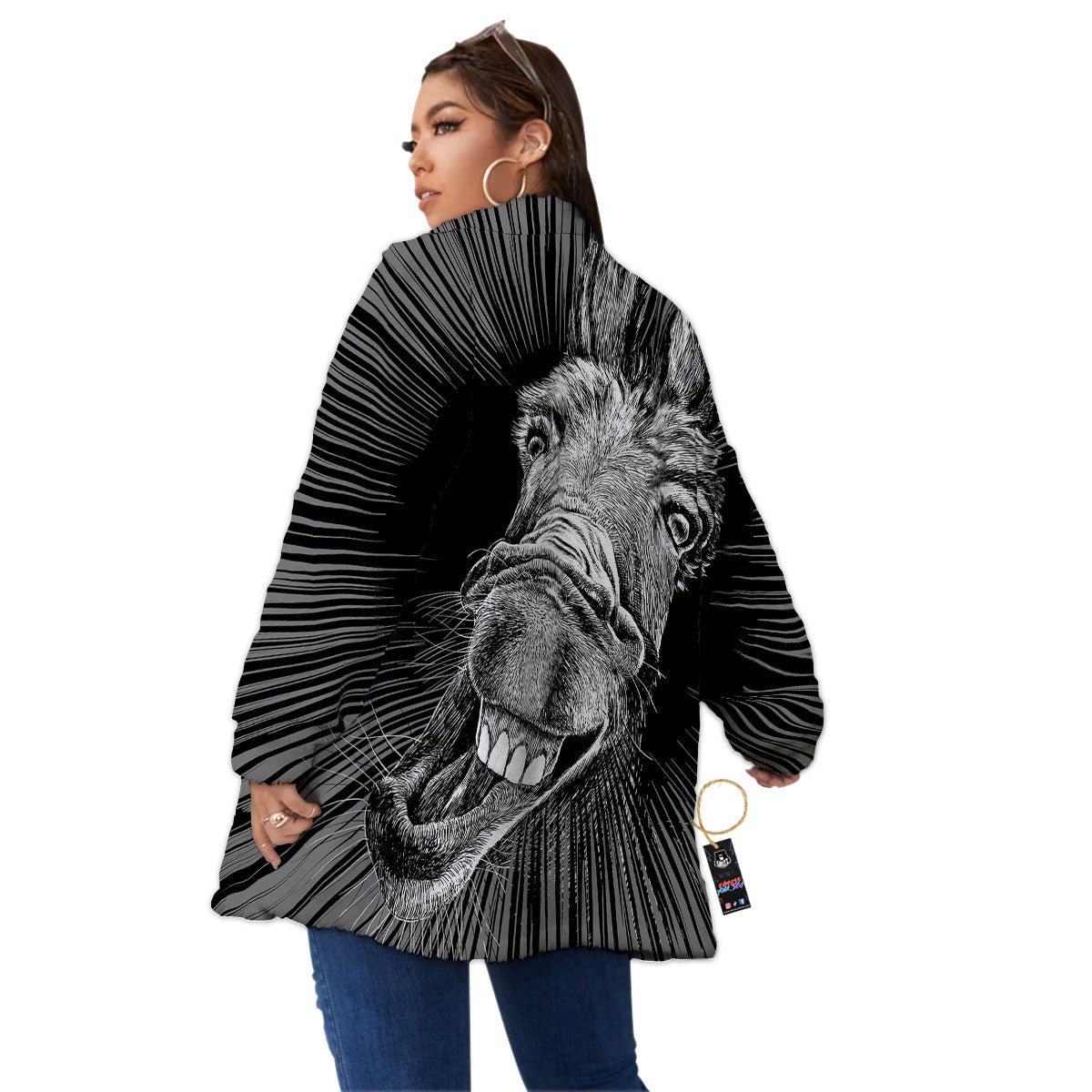 Funny Donkey White And Black Print Women's Sherpa Jacket-grizzshop