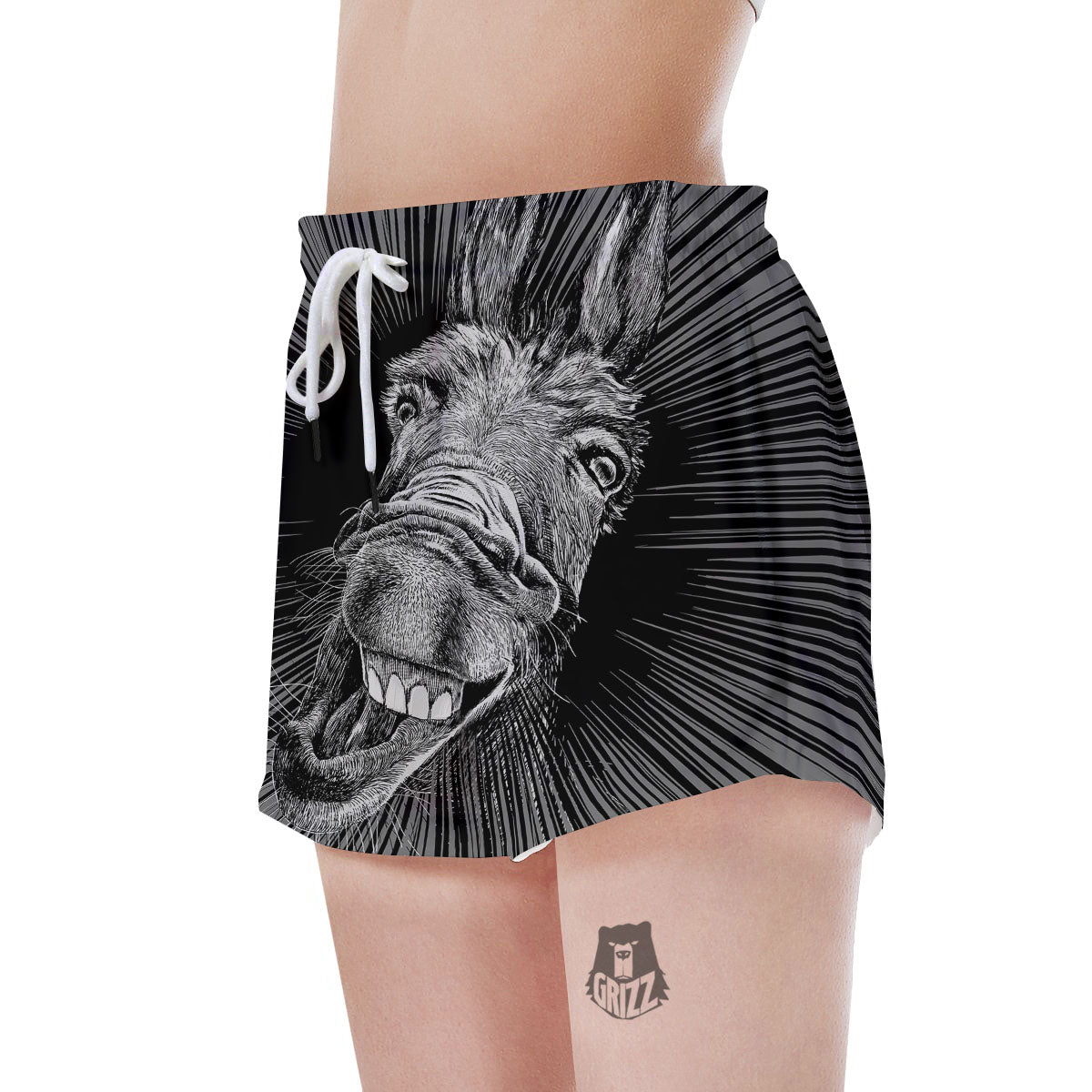 Funny Donkey White And Black Print Women's Shorts-grizzshop