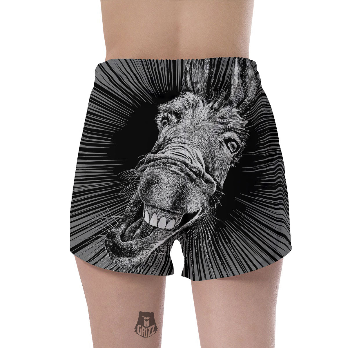 Funny Donkey White And Black Print Women's Shorts-grizzshop