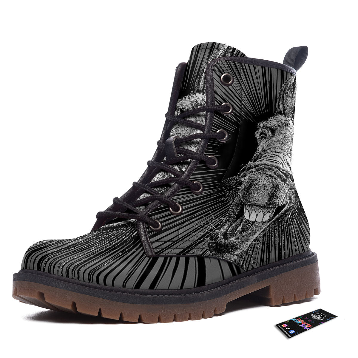 Funny Donkey White And Black Print Work Boots-grizzshop