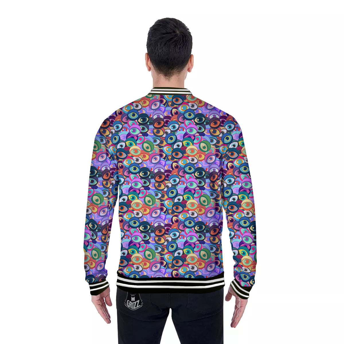 Funny Eyes Colorful Print Pattern Baseball Jacket-grizzshop