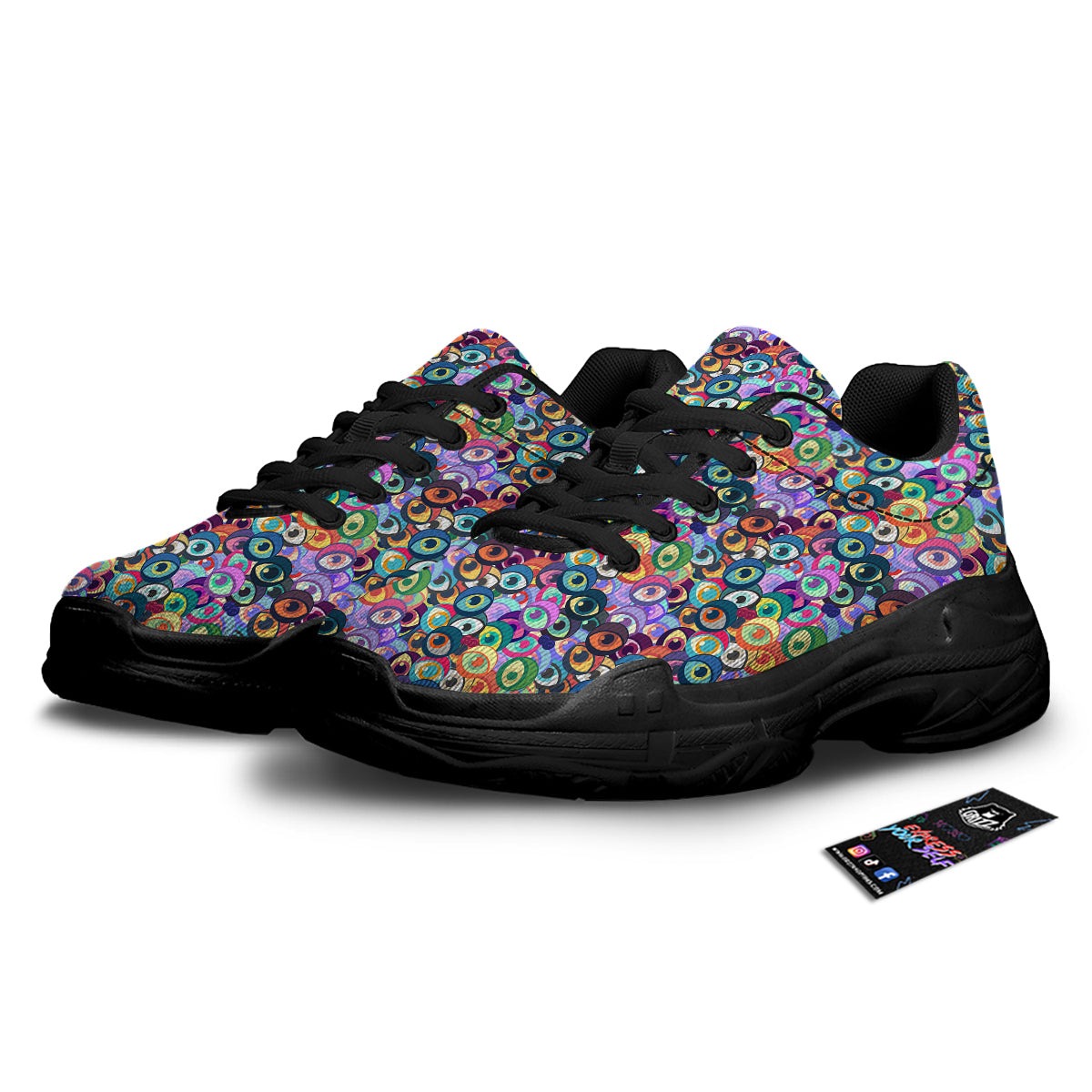 Funny Eyes Colorful Print Pattern Black Chunky Shoes-grizzshop