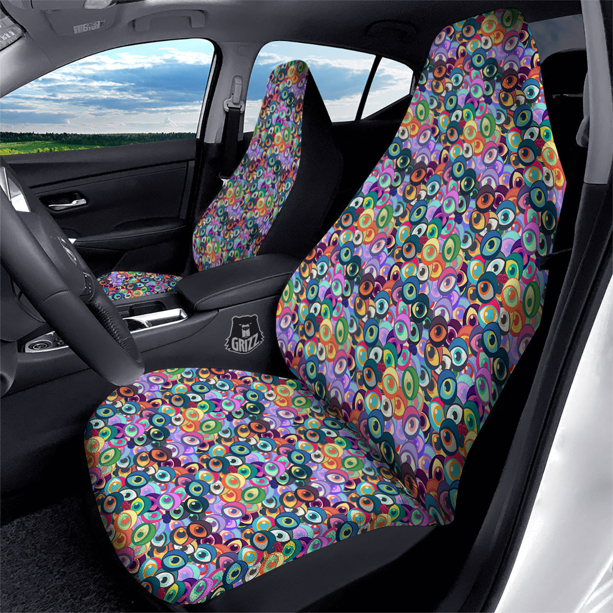 Funny Eyes Colorful Print Pattern Car Seat Covers-grizzshop