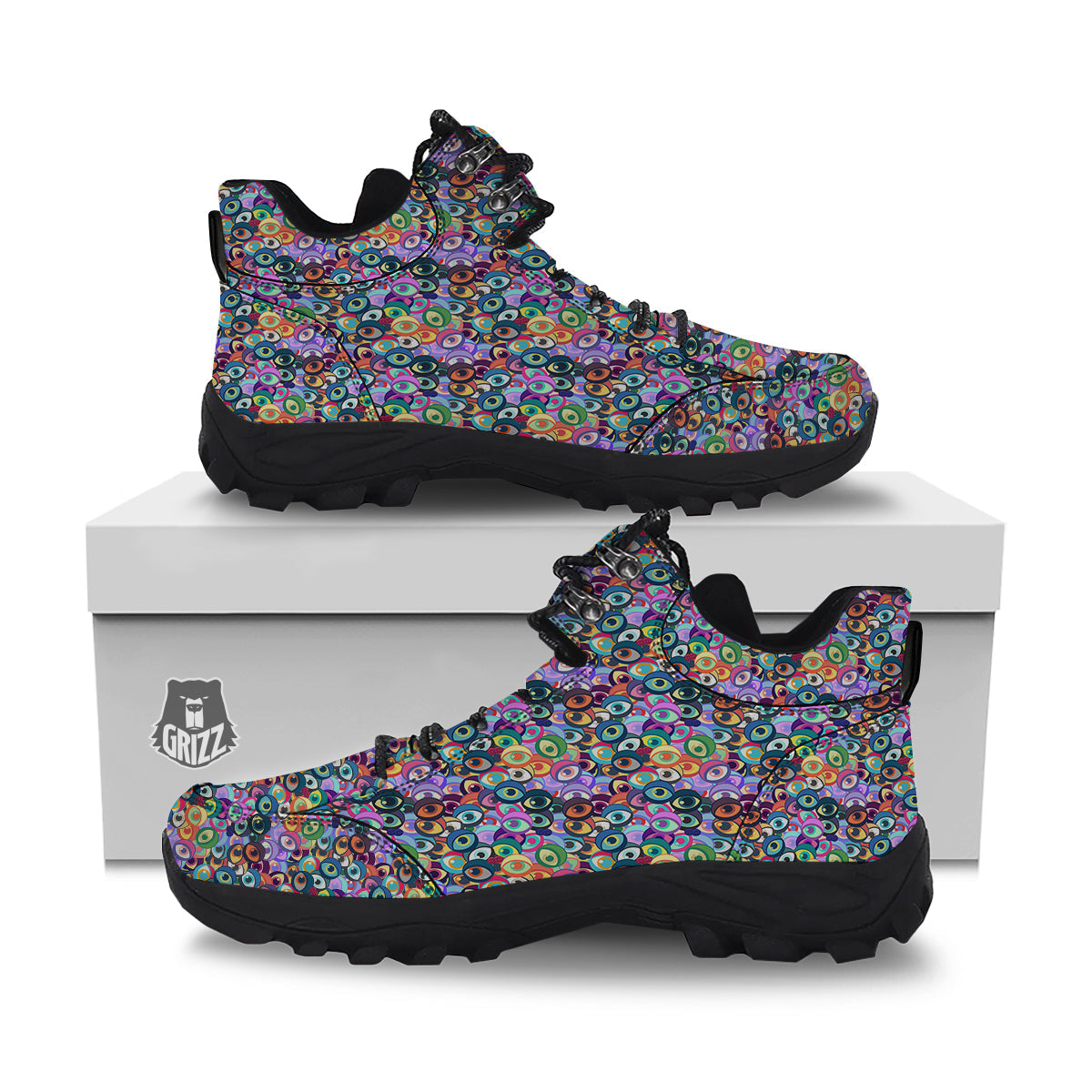 Funny Eyes Colorful Print Pattern Hiking Shoes-grizzshop