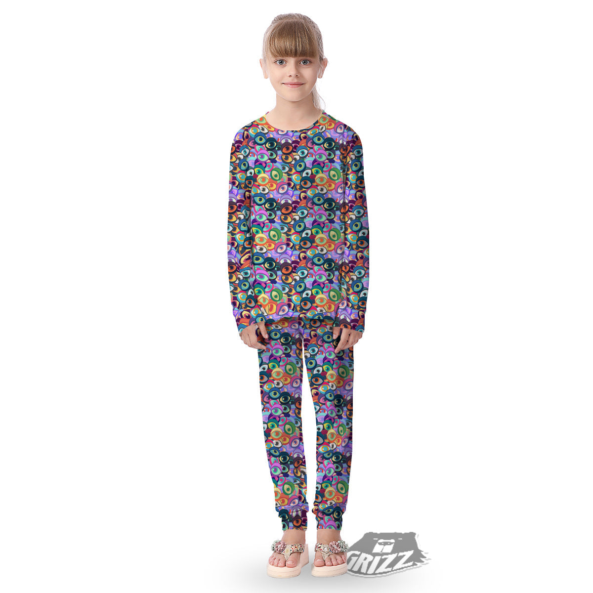 Funny Eyes Colorful Print Pattern Kid's Pajamas-grizzshop