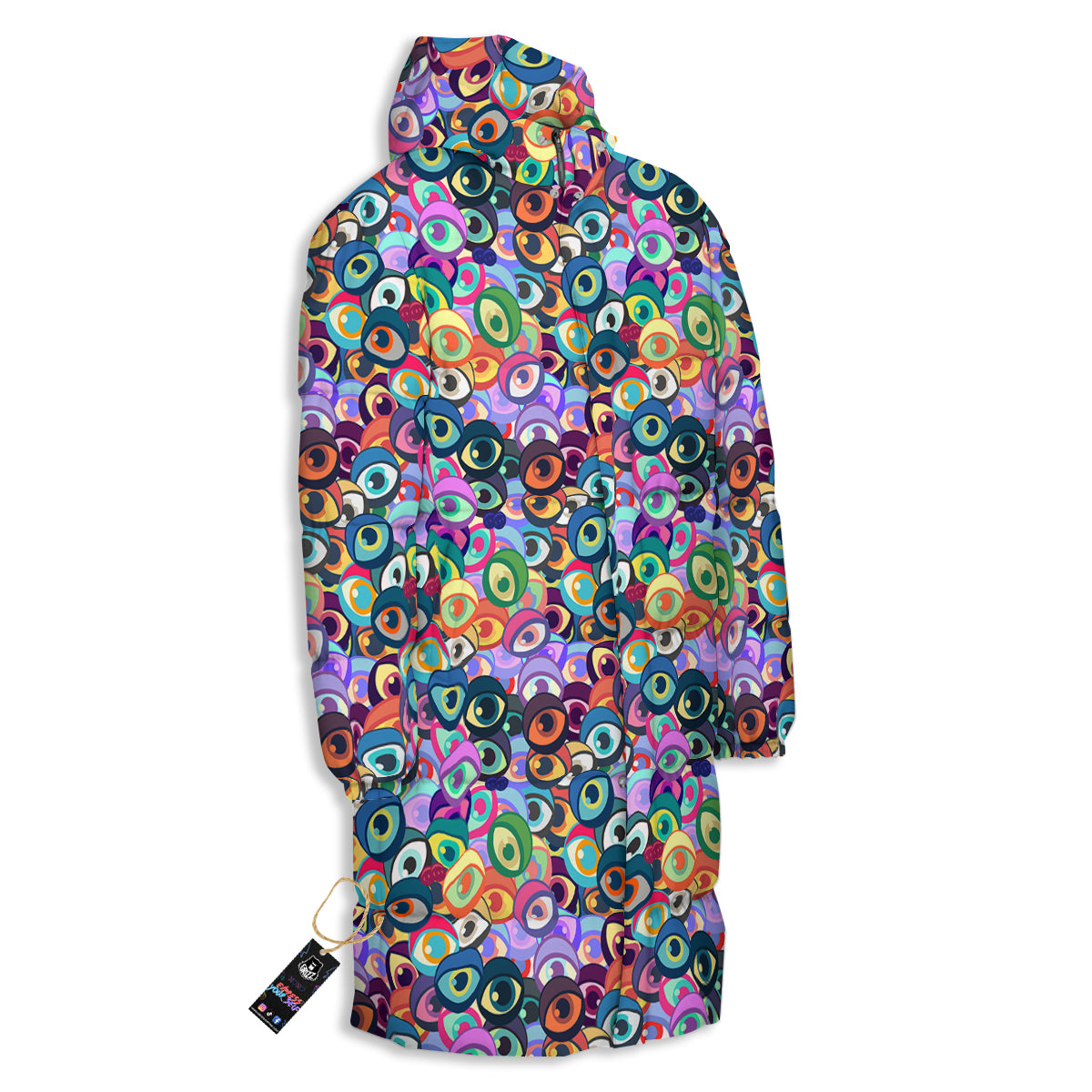Funny Eyes Colorful Print Pattern Long Down Jacket-grizzshop