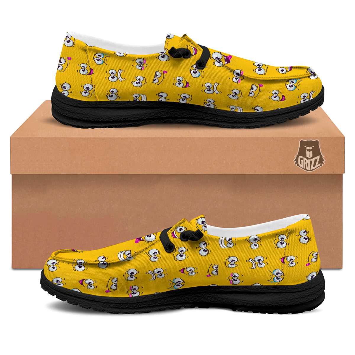 Funny Face Emoji Cartoon Print Pattern Black Loafers-grizzshop