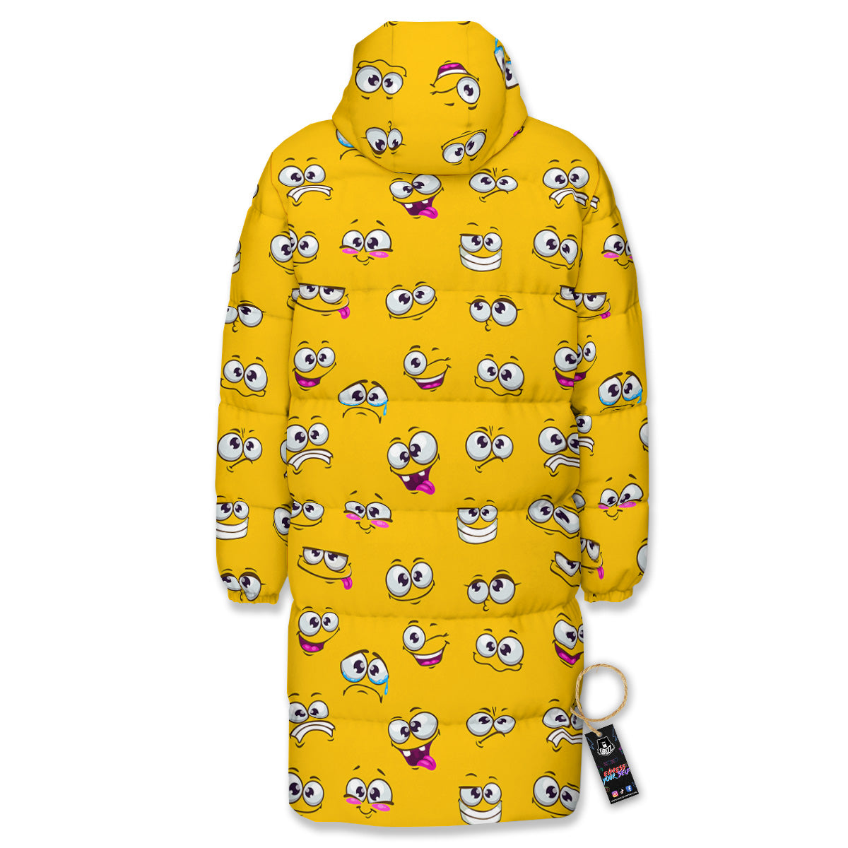 Funny Face Emoji Cartoon Print Pattern Long Down Jacket-grizzshop
