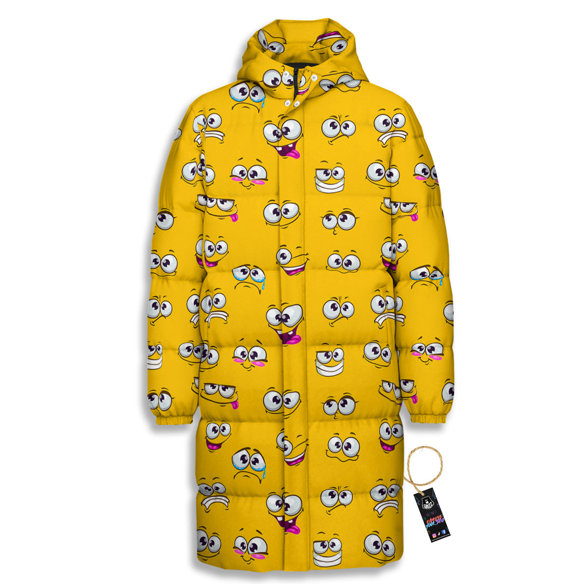 Funny Face Emoji Cartoon Print Pattern Long Down Jacket-grizzshop
