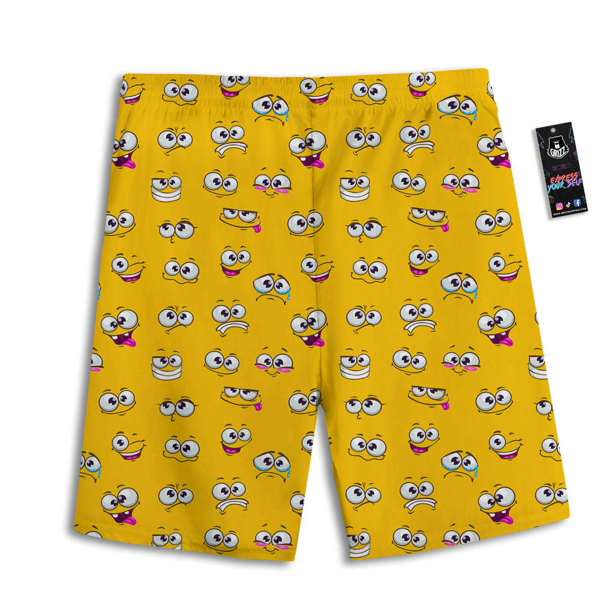 Funny Face Emoji Cartoon Print Pattern Men's Athletic Shorts