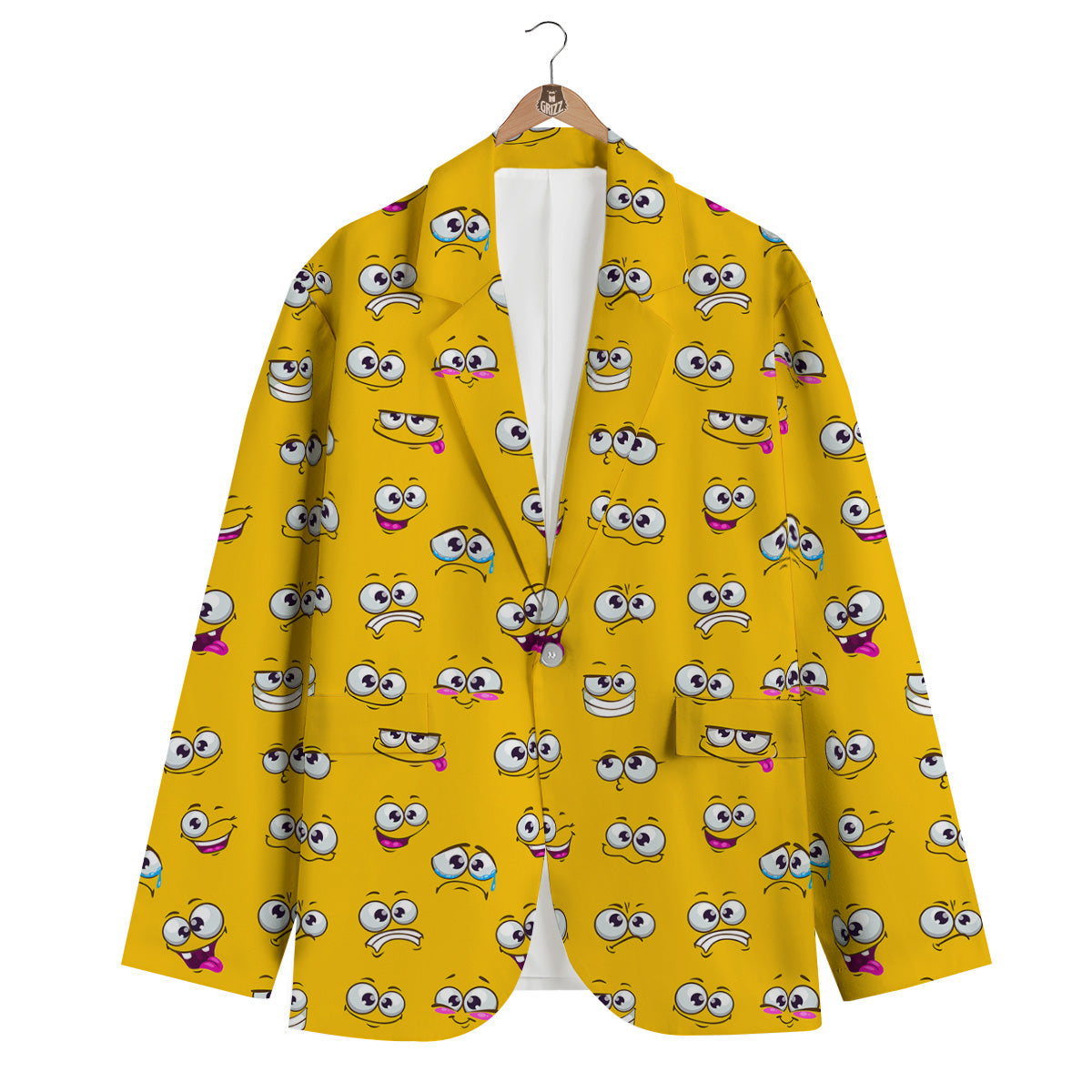 Funny Face Emoji Cartoon Print Pattern Men's Blazer-grizzshop